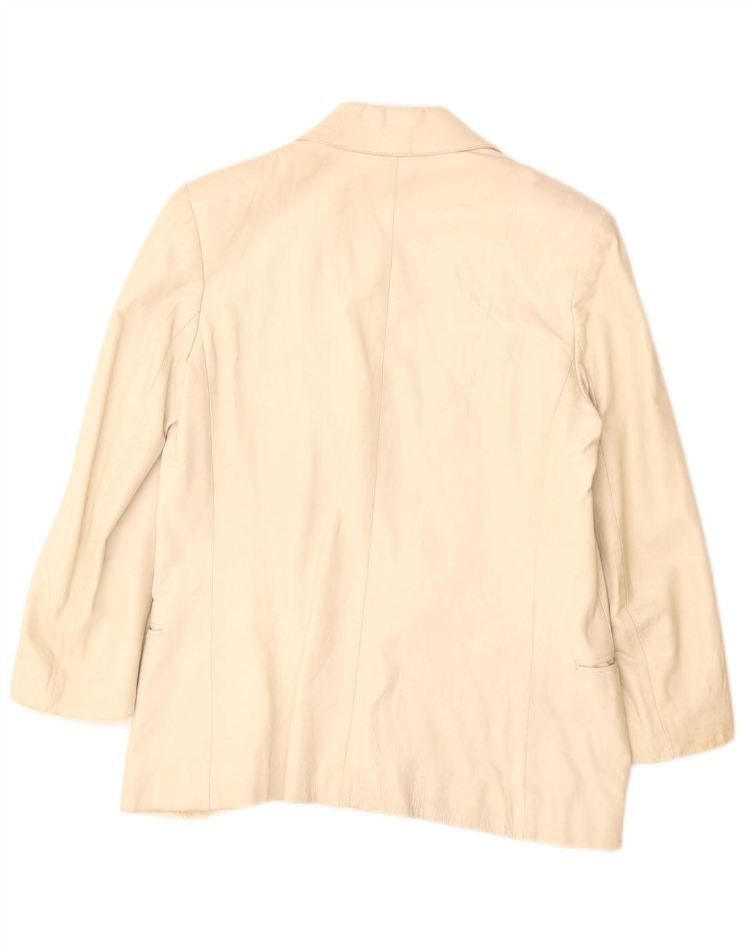 Vintage mujer doble pecho cuero Blazer chaqueta Reino Unido 12 medio beige