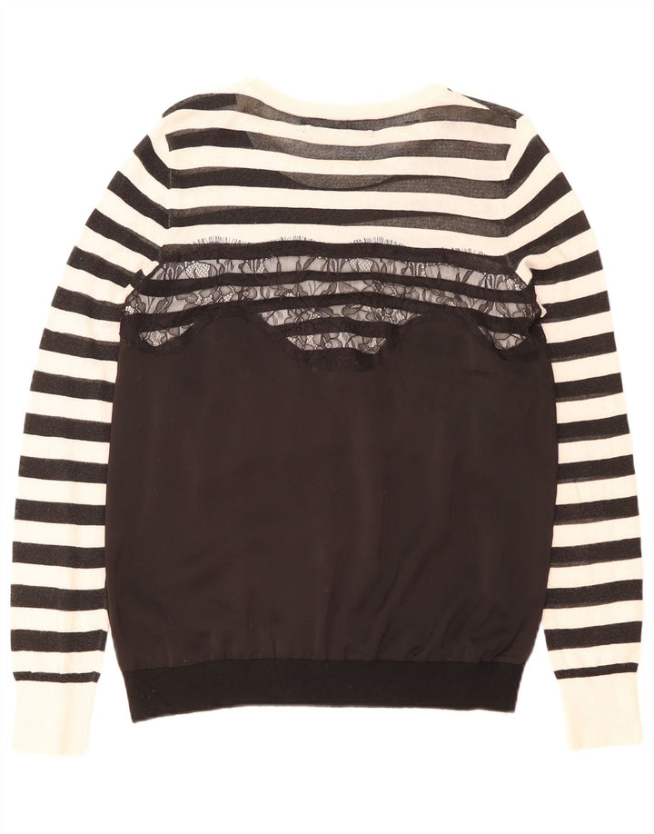 Guess Suéter tipo jersey con cuello barco para mujer UK 8 Small Poliéster a rayas negras