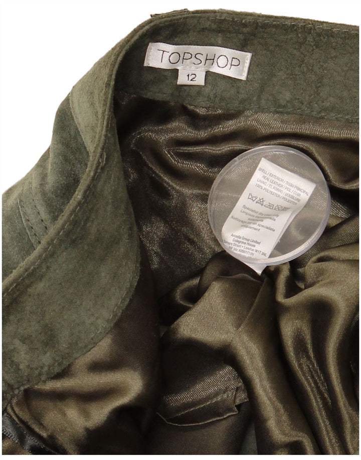 TOPSHOP Falda de ante para mujer UK 12 Medium W32 Cuero caqui