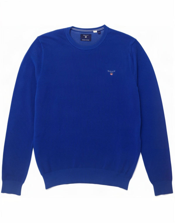 Gant Mens Crew Neck Jumper Sweater Large Blue Cotton