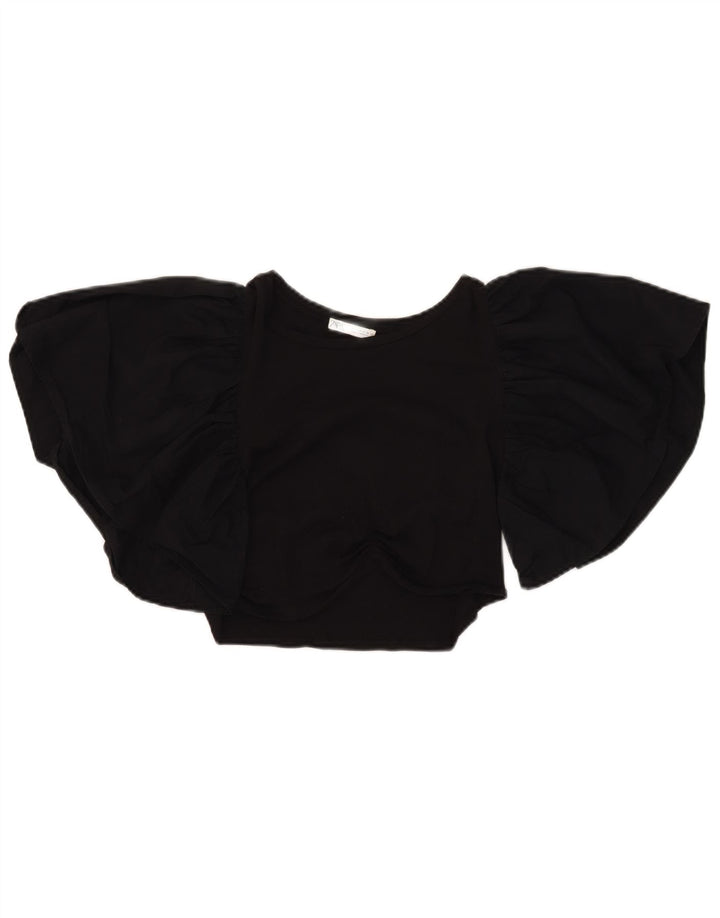 Zara Mujer Crop Batwing Blusa Top UK 42 Medium Negro