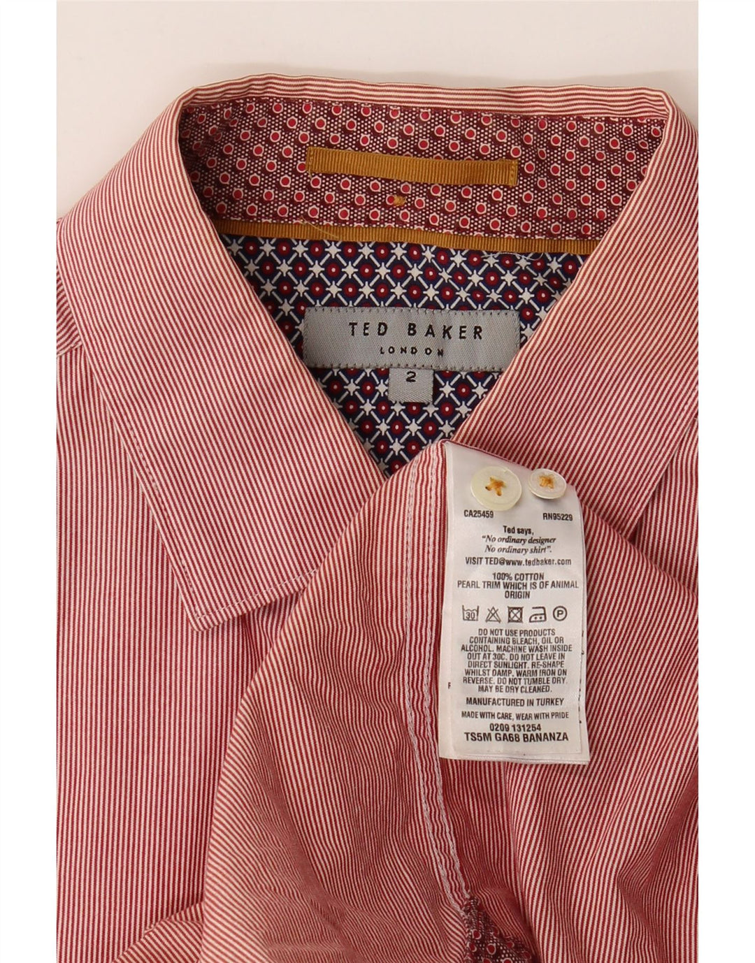 Ted Baker Camisa para hombre Talla 2 Pequeña Algodón a rayas rojas