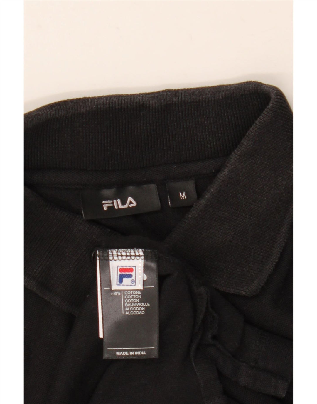 Fila Polo De Manga Larga Para Hombre Algodón Negro Mediano