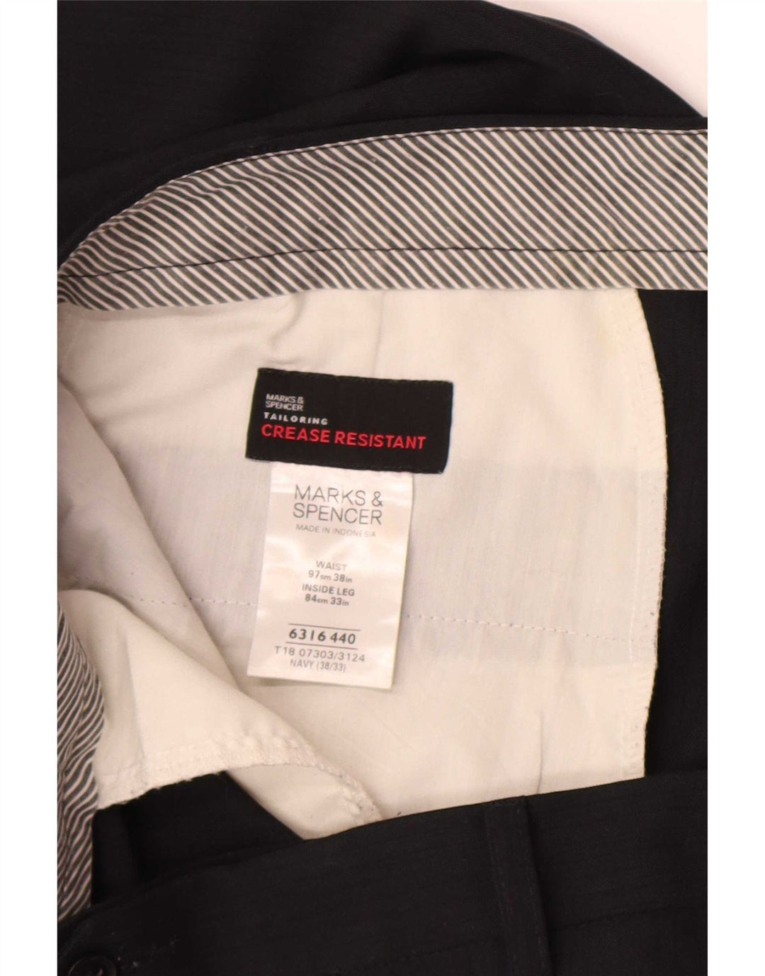 Marks & Spencer Pantalón de traje recto para hombre W38 L33 Poliéster azul marino