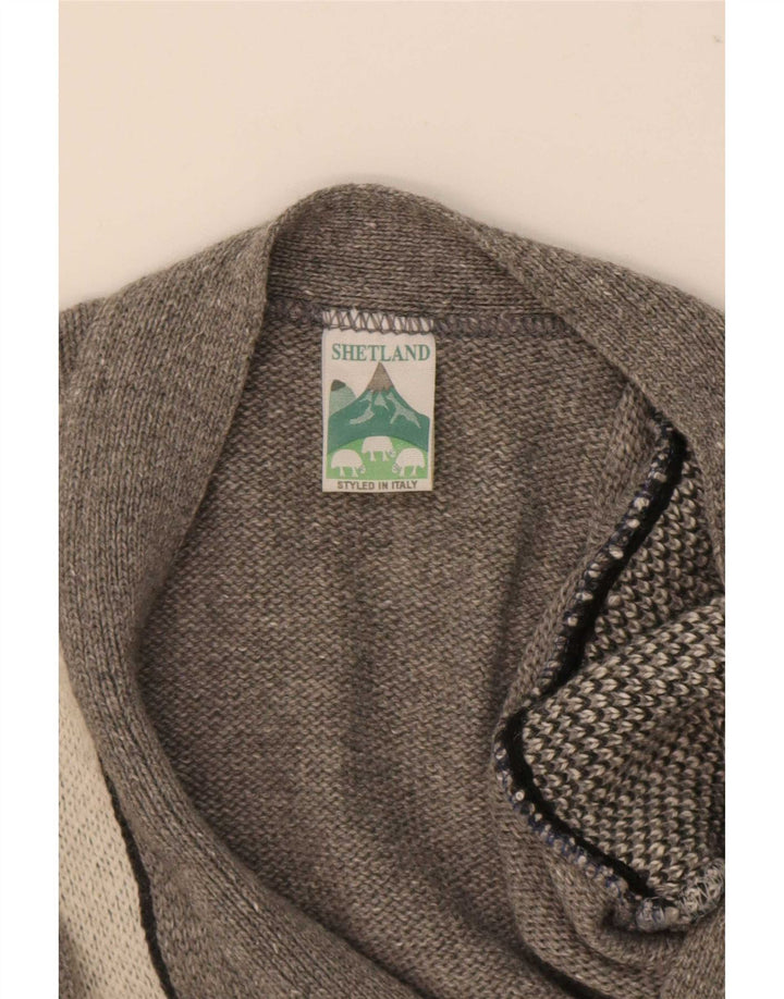 Suéter tipo cárdigan Shetland para hombre Lana geométrica gris medio