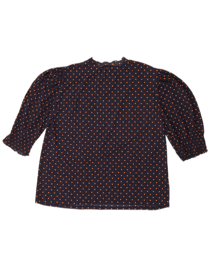 Blusa Zara Mujer Top UK 40 Mediano Lunares Azul Marino