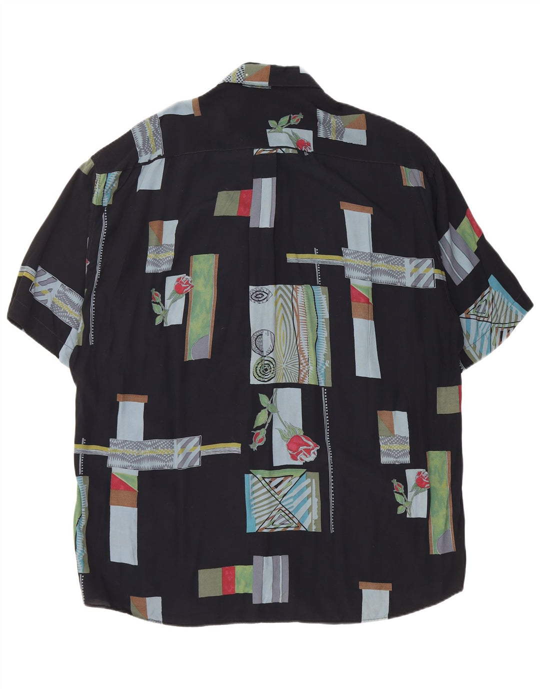 TIPO' S Camisa de manga corta para hombre 2XL Viscosa patchwork negra