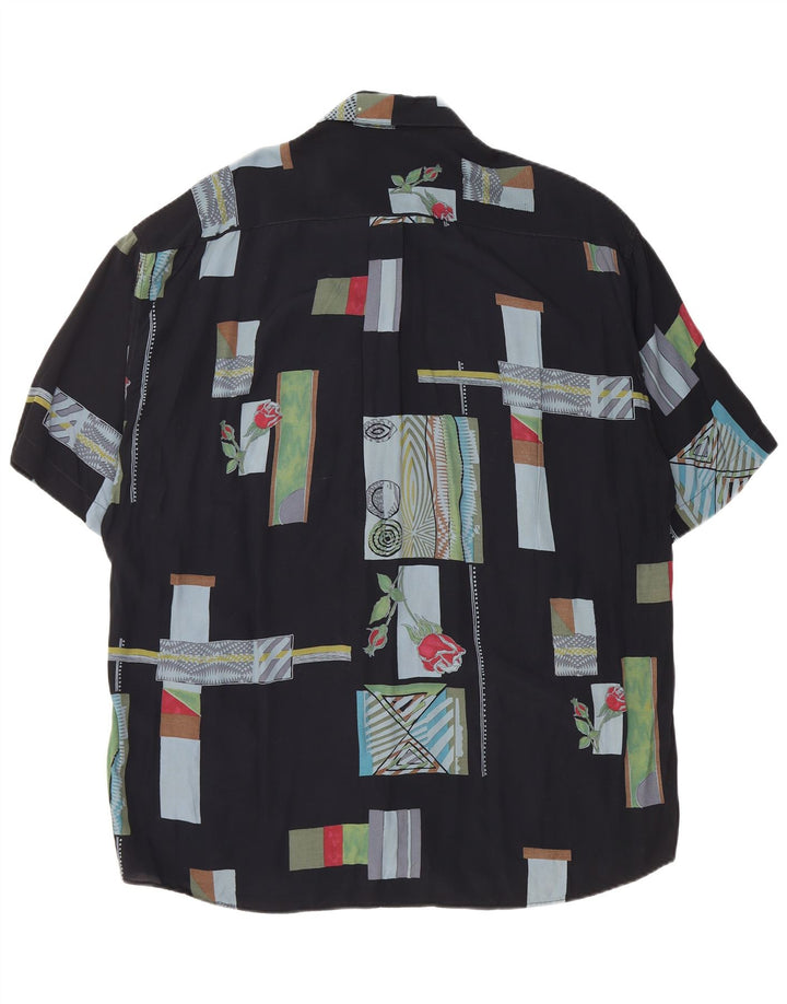 TIPO' S Camisa de manga corta para hombre 2XL Viscosa patchwork negra