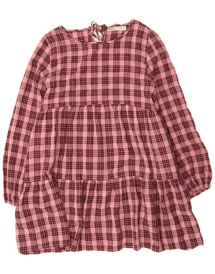 Oasis Vestido escalonado de manga larga para mujer UK 46 Poliéster a cuadros rosa grande