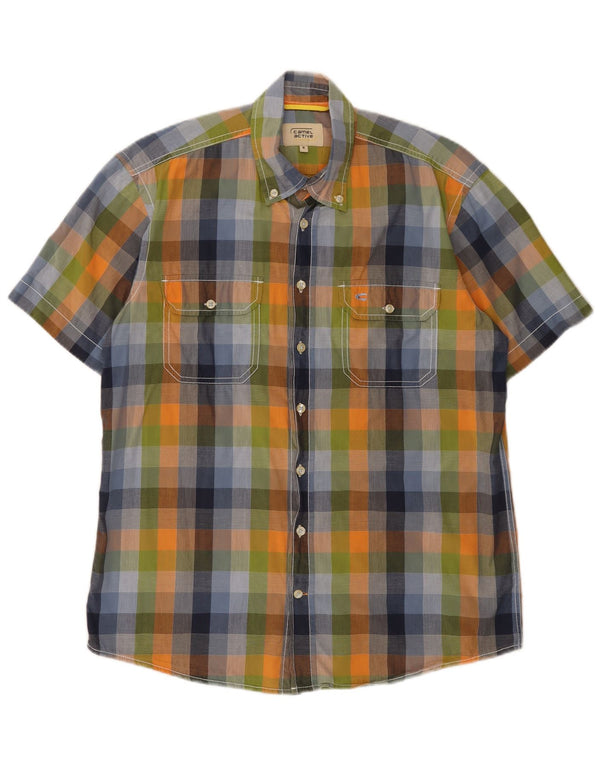 Camisa de manga corta para hombre Camel Active Algodón de cuadros multicolor mediano