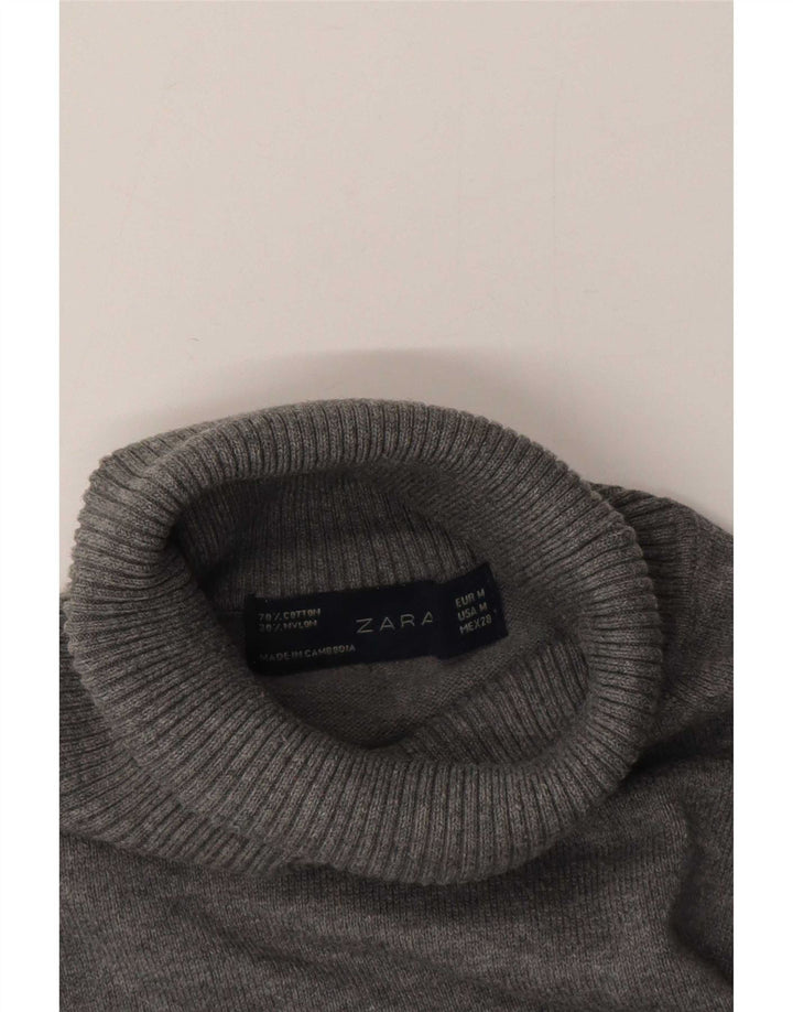 Zara - Jersey con cuello vuelto para mujer, talla 44, algodón gris medio