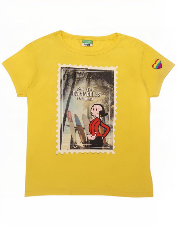 Benetton Camiseta Estampada Popeye para Mujer UK 44 Algodón Amarillo Mediano