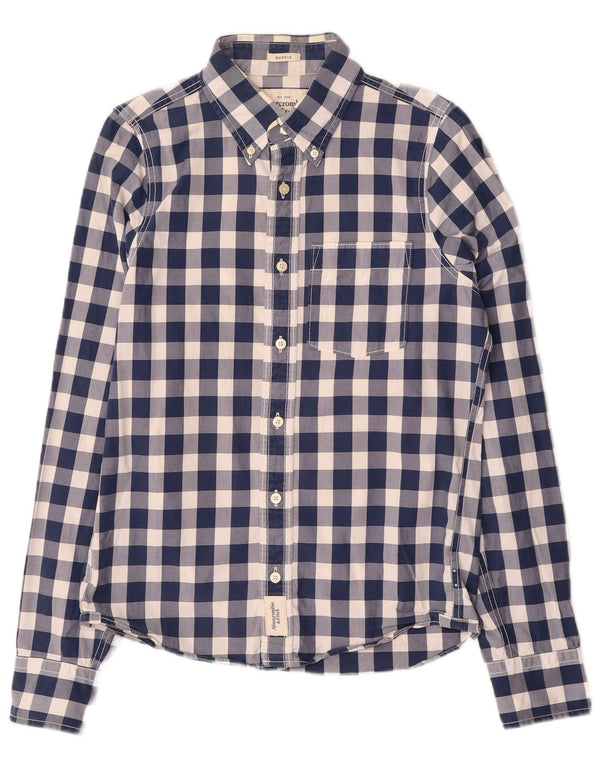 Abercrombie & Fitch Camisa musculosa para hombre pequeña de algodón a cuadros azul marino