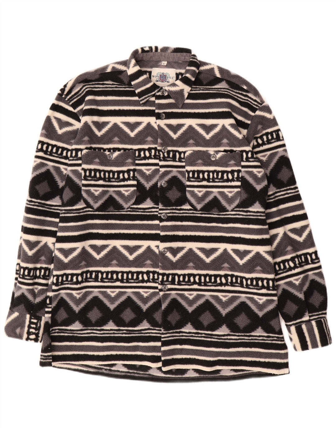 Vintage hombres sobrecamisa polar camisa grande gris geométrico