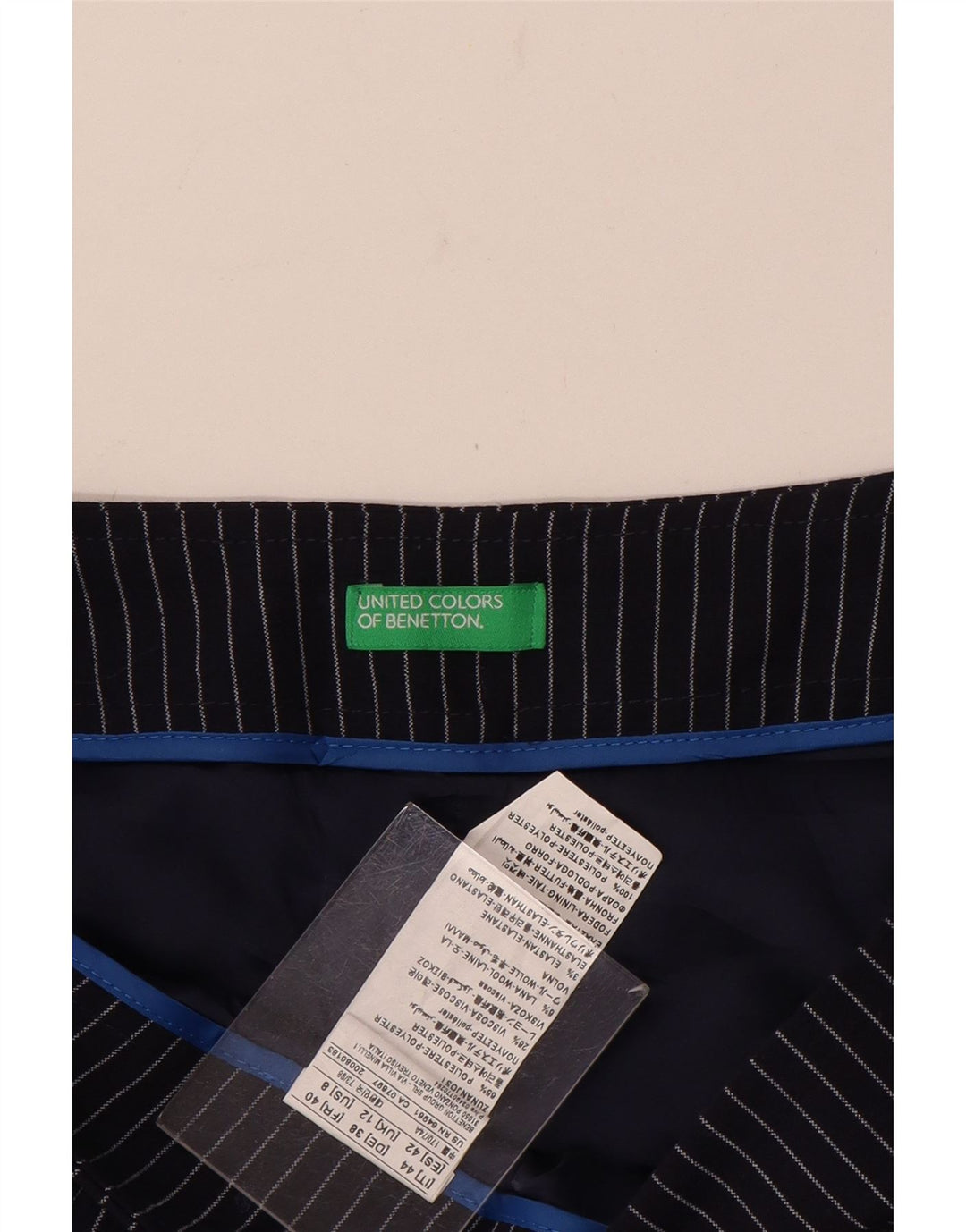 Benetton Falda Recta Mujer ES 42 Mediana W32 Azul Marino Rayas Pintadas