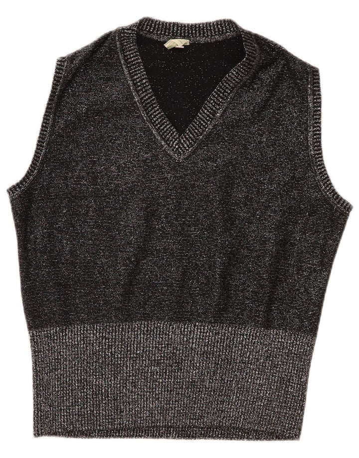 Vintage mujer chaleco camiseta sin mangas IT 44 gris medio moteado poliacrílico