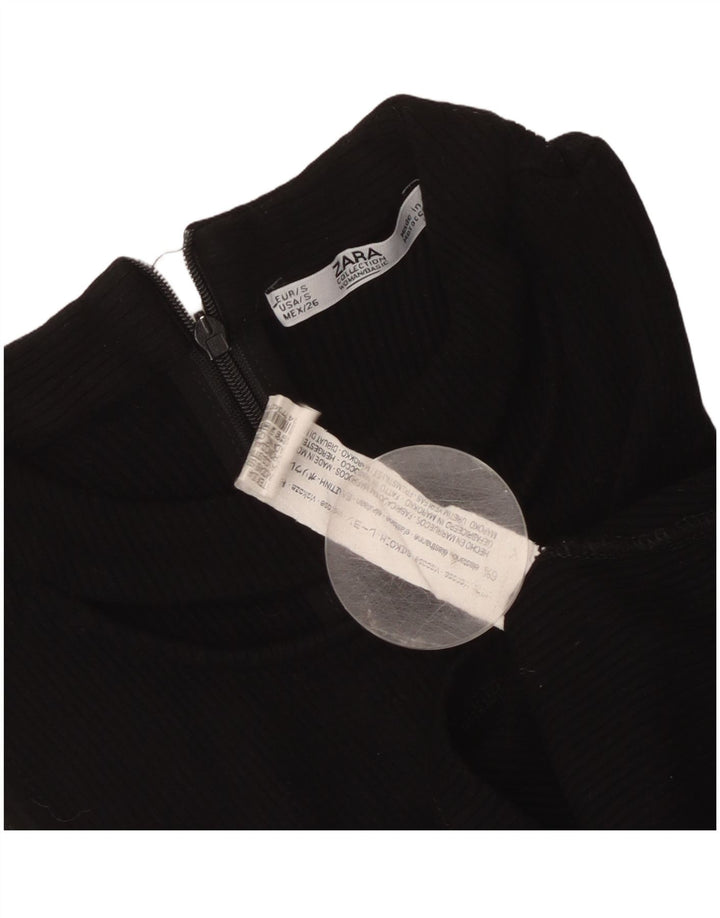 Zara Mujer Crop Top Sin Mangas UK 8 Small Viscosa Negra