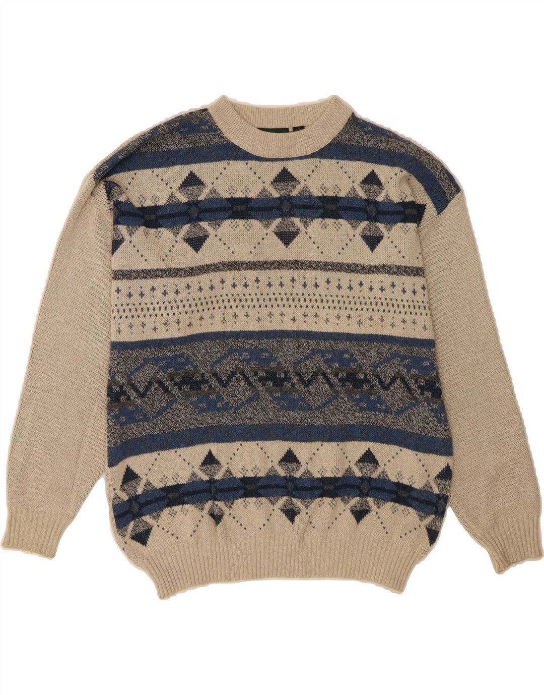 CANDA Mens Crew Neck Jumper Sweater Small Beige Fair Isle Cotton Vintage Canda and Second-Hand Canda from Messina Hembry 