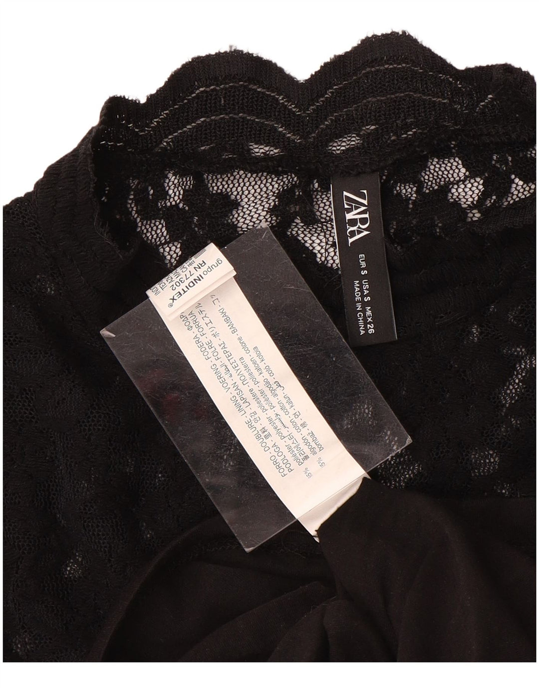 Zara Mujer Blusa De Encaje Top UK 8 Pequeño Poliéster Floral Negro