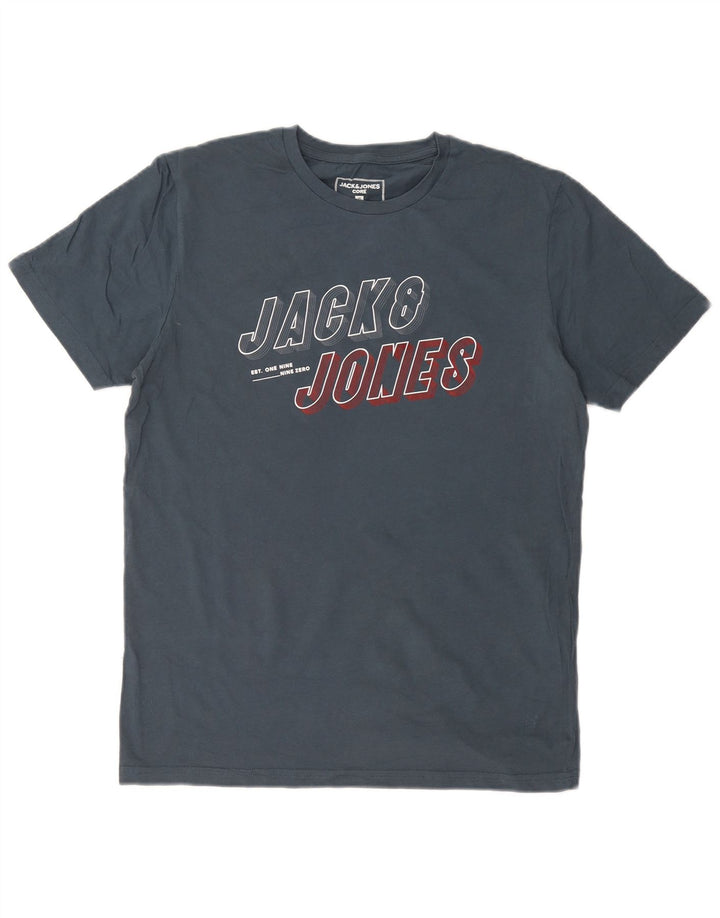 JACK & JONES Hombre Camiseta Gráfica Top Medium Azul Marino Algodón
