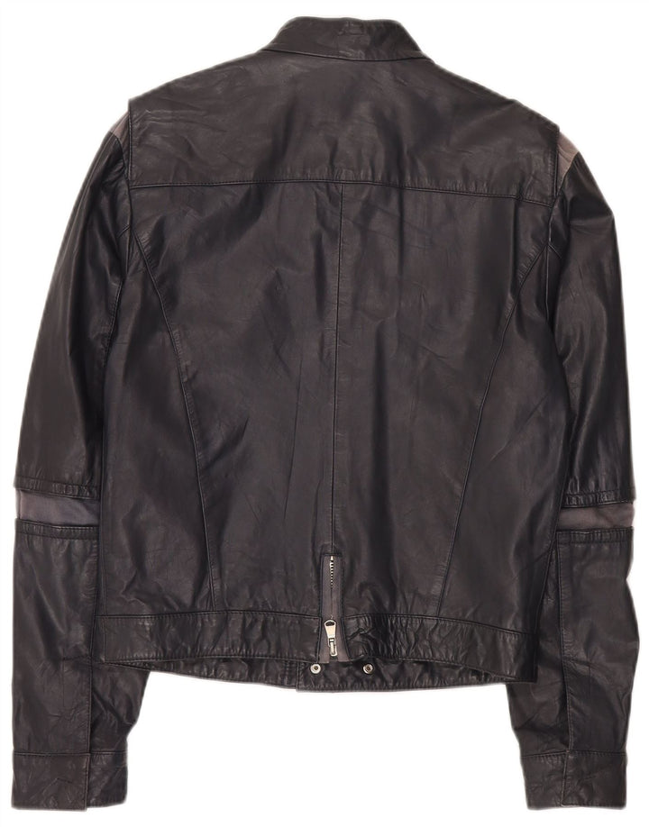 Chaqueta biker de cuero vintage para hombre IT 48 Cuero color block gris medio