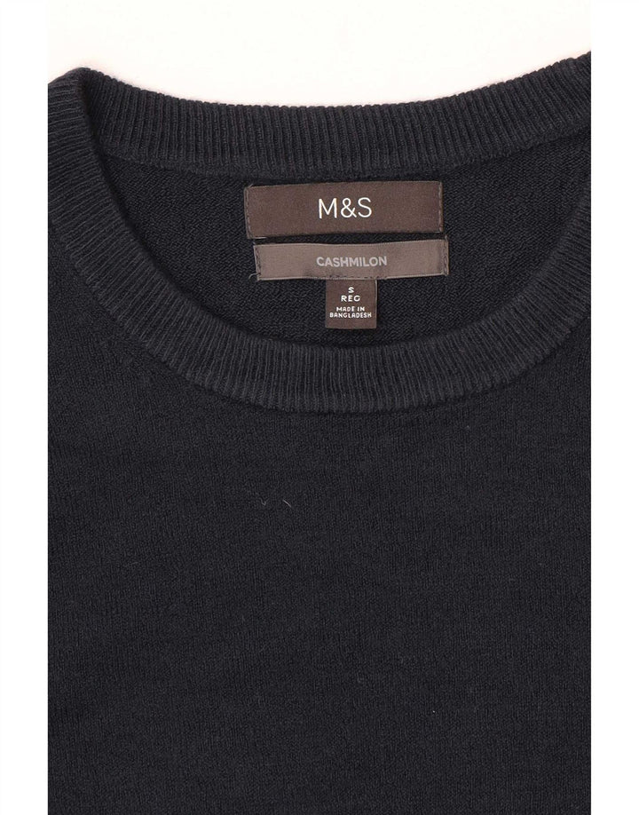 Marks & Spencer - Jersey de cuello redondo para hombre, talla pequeña, cachemira azul marino