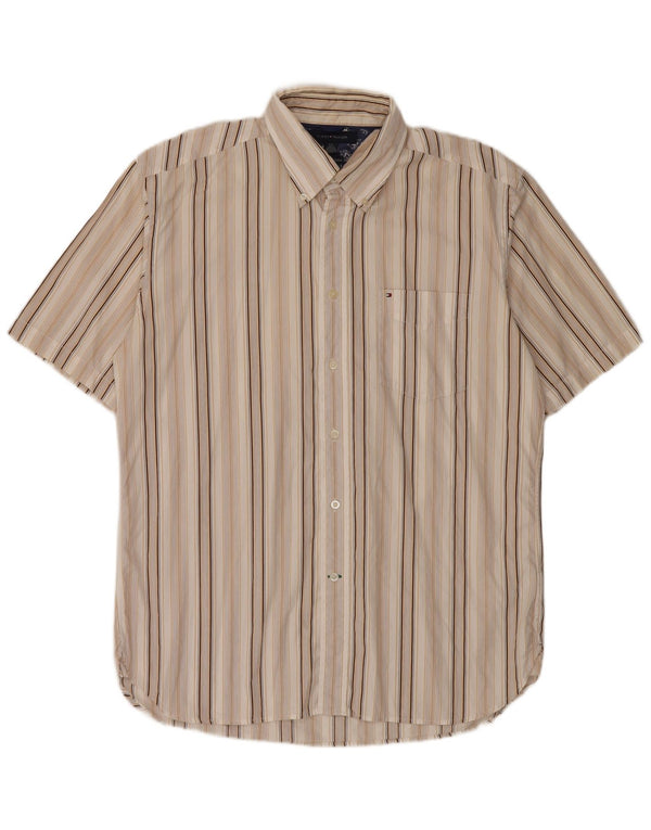 Tommy Hilfiger Camisa De Manga Corta De Algodón A Rayas Beige Grande Hombre