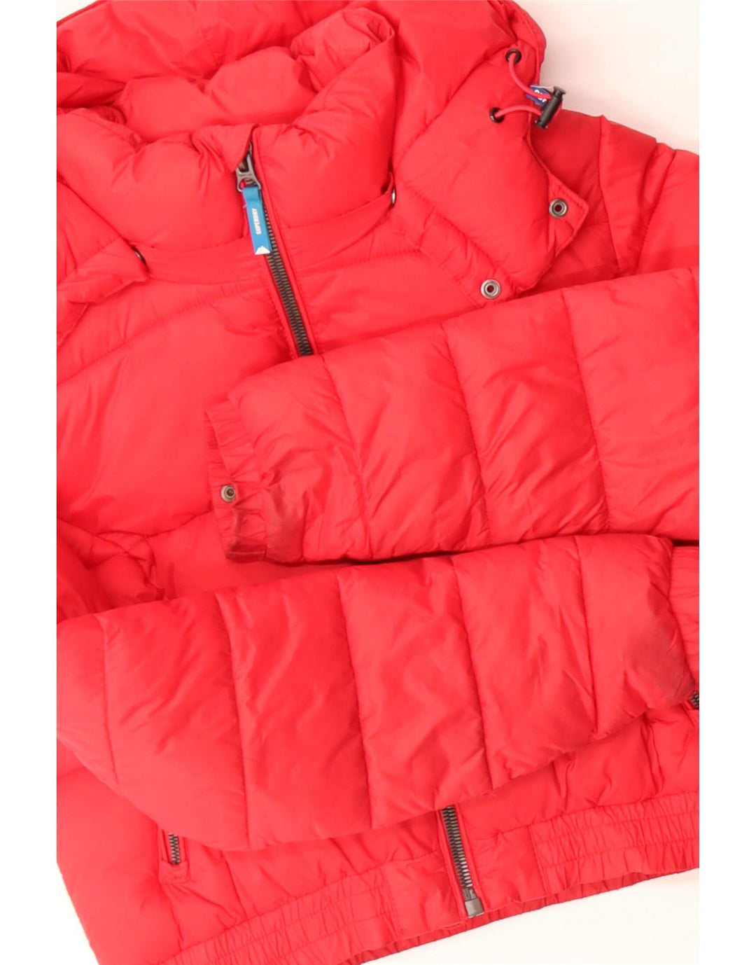 SUPERDRY Chaqueta corta acolchada con capucha para mujer UK 40 Small Red Colourblock