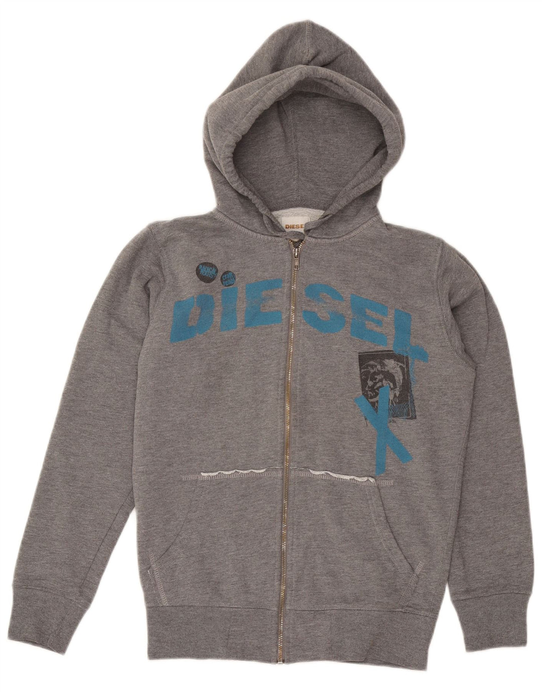 DIESEL Suéter con capucha y cremallera gráfica para hombre Pequeño Algodón gris
