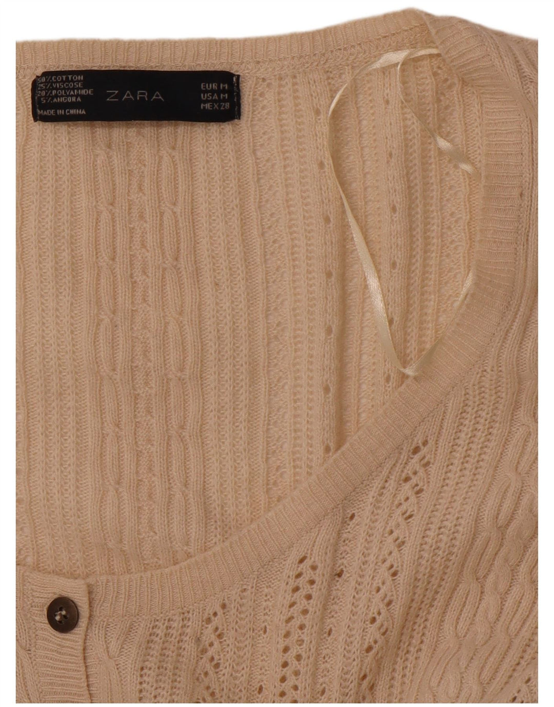 ZARA Jersey Cárdigan Mujer UK 42 Algodón Beige Medio