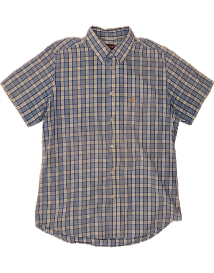 CARRERA Mens Regular Fit Short Sleeve Shirt XL Blue Check Cotton Vintage Carrera and Second-Hand Carrera from Messina Hembry 