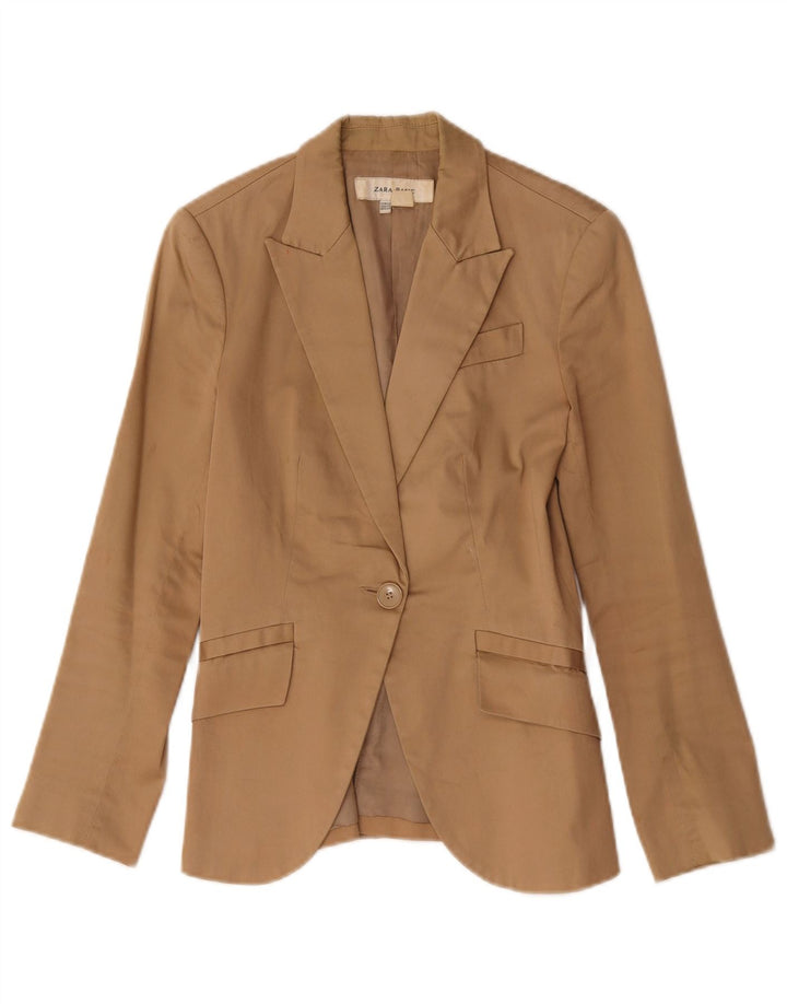 Zara Mujer Chaqueta Blazer De 1 Botón UK 6 XS Algodón Marrón