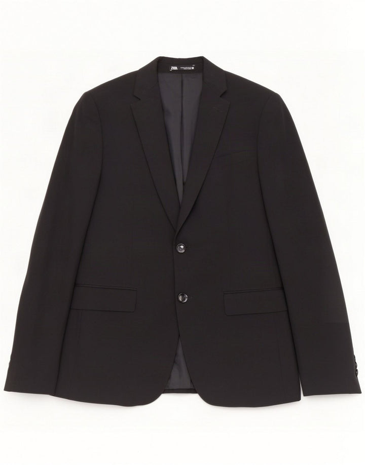 Chaqueta blazer de 2 botones Zara para hombre EU 48 Poliéster negro mediano