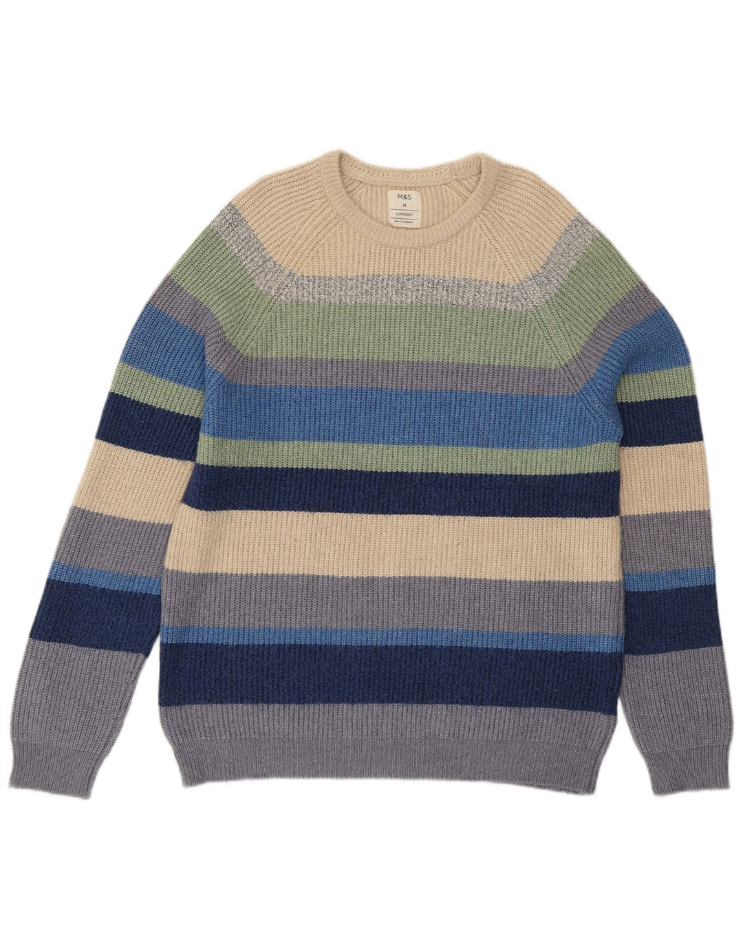 Marks & Spencer - Jersey de cuello redondo para hombre, talla mediana, multicolor, a rayas