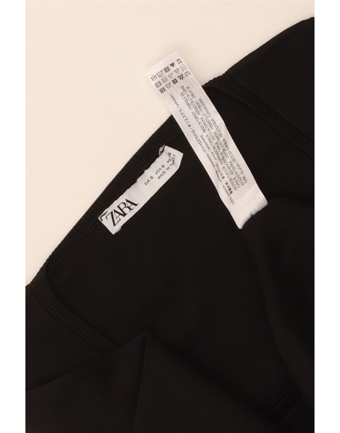 Zara Mujer Vestido Acampanado De Manga Larga UK 40 Small Poliéster Negro