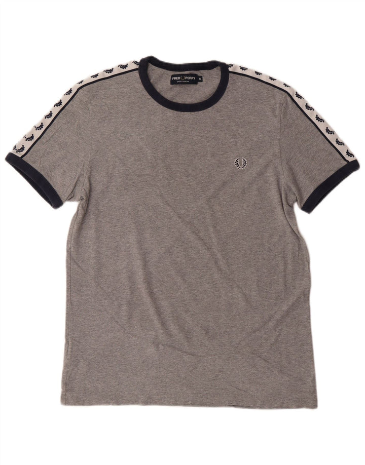 FRED PERRY Camiseta gráfica para hombre Top de algodón color block gris medio