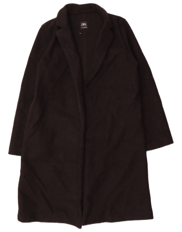 ZARA Abrigo Abierto Mujer UK 46 Grande Poliéster Negro