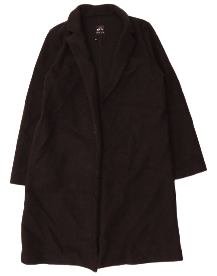 ZARA Abrigo Abierto Mujer UK 46 Grande Poliéster Negro