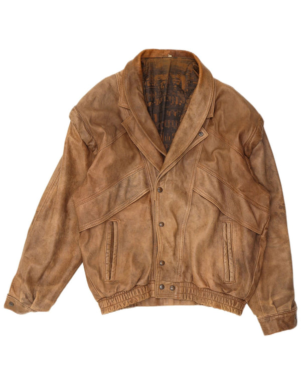 Vintage hombres chaqueta de cuero Reino Unido 40 grande beige