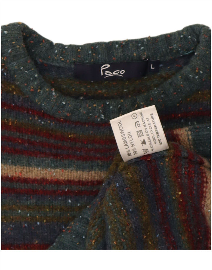 Paco Jersey De Cuello Redondo Para Mujer UK 46 Large Lana A Rayas Multicolor
