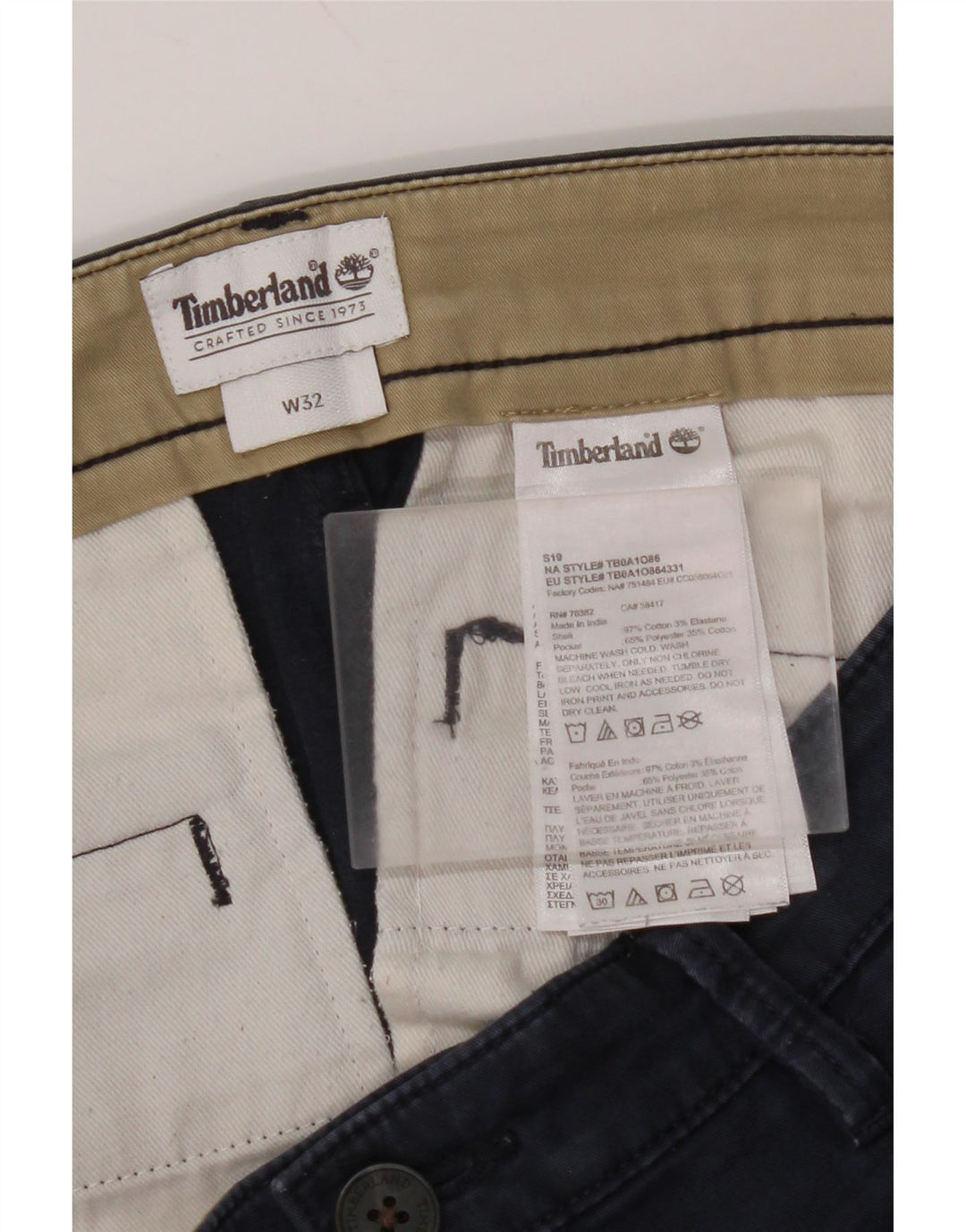 TIMBERLAND Pantalones cortos chinos para hombre W32 Algodón azul marino medio