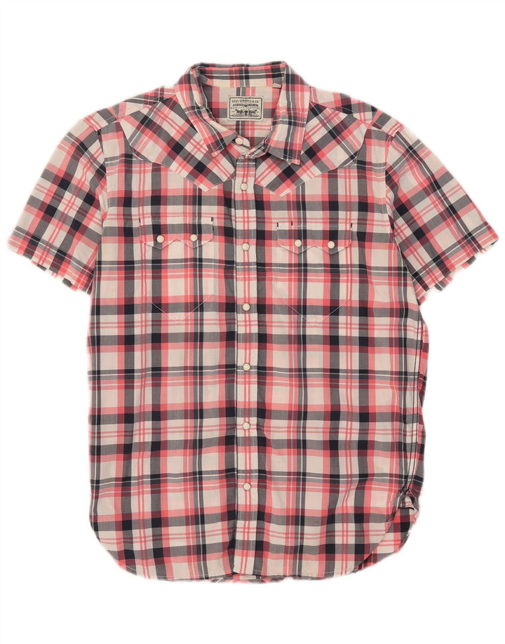 Levi's Camisa de manga corta para hombre con cuadros grandes multicolores de algodón estilo western