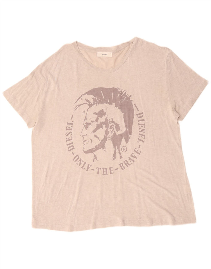 Diesel Mujer Camiseta Gráfica Top UK 40 XL Beige Clásico