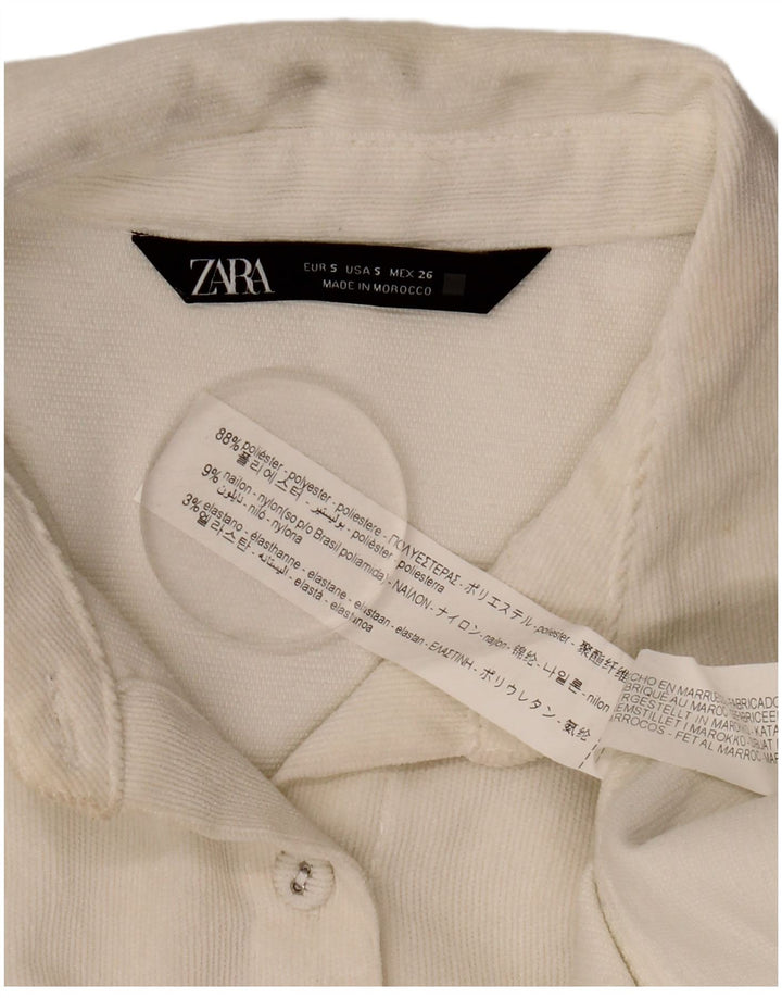 Zara Mujer Camisa De Pana Extragrande UK 10 Small Poliéster Blanco