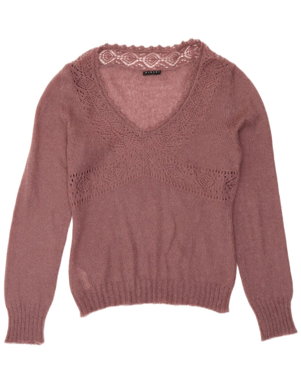 Sisley Suéter con Cuello en V para Mujer UK 44 Grande Acrílico Púrpura