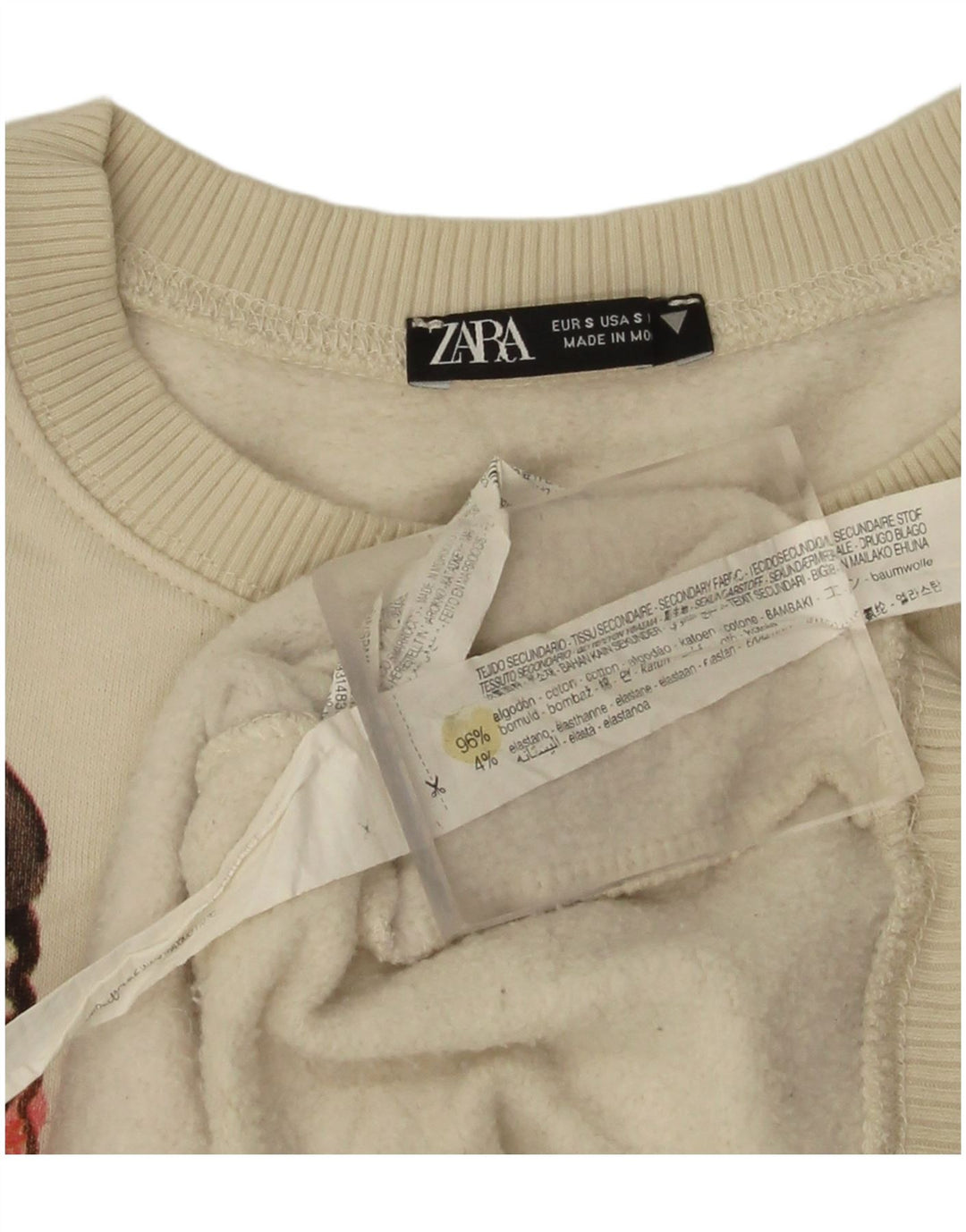 Zara Mujer Gráfico Sudadera De Gran Tamaño Jersey UK 10 Small Off White