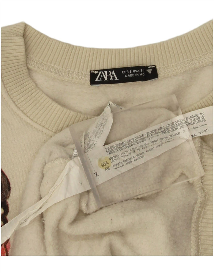 Zara Mujer Gráfico Sudadera De Gran Tamaño Jersey UK 10 Small Off White