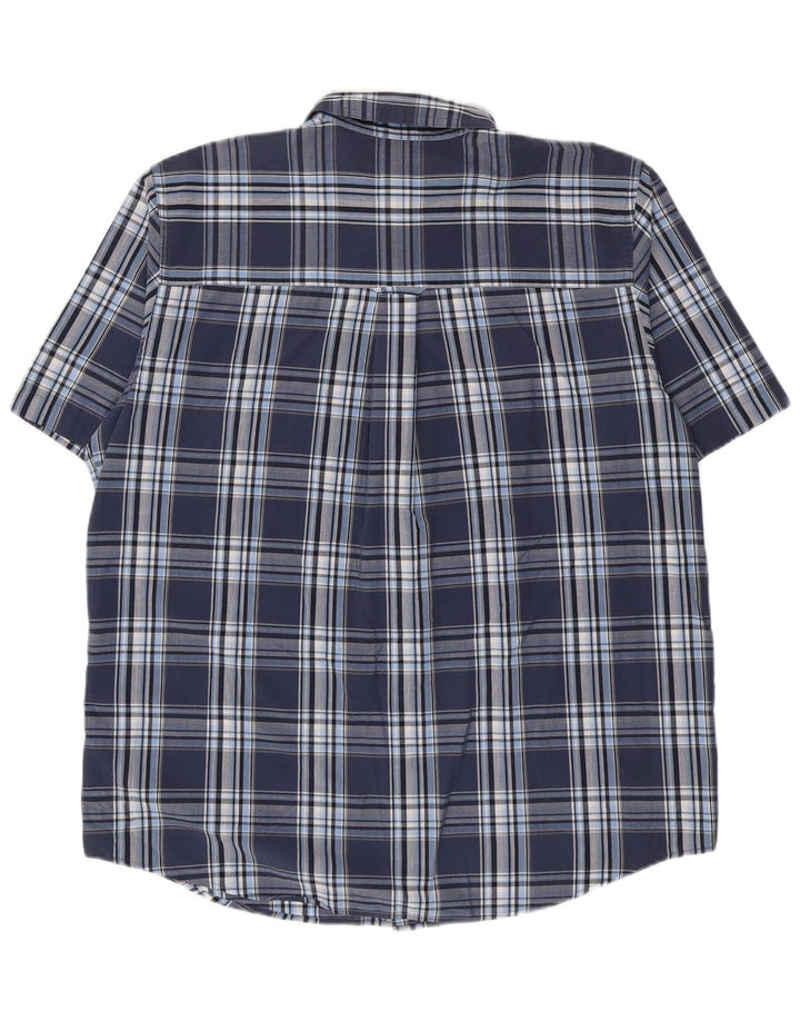 Chaps Camisa de manga corta para hombre de fácil cuidado, tamaño grande, algodón a cuadros azul marino