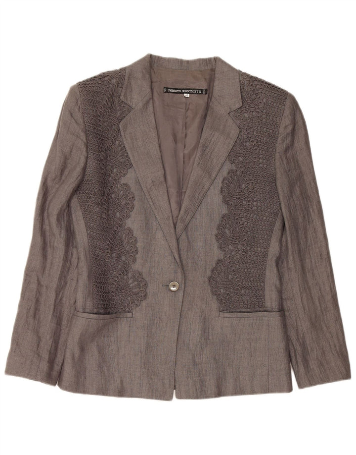 UMBERTO GINOCCHIETTI Chaqueta blazer de 1 botón para mujer IT 42 Lino gris medio