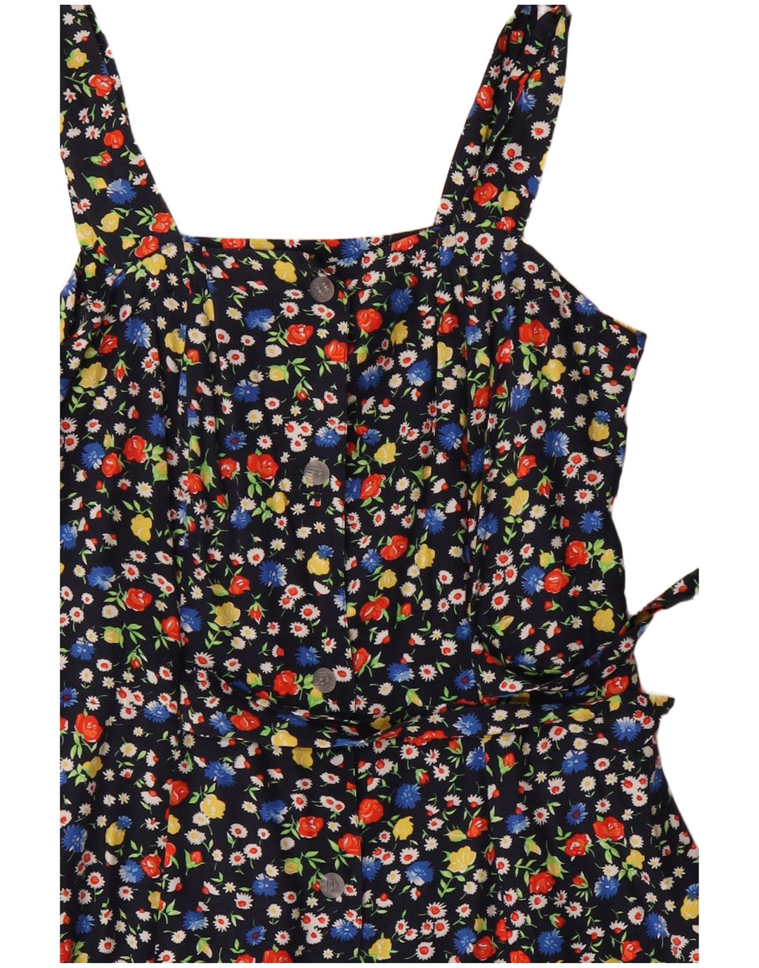 Vintage mujer Sundress Reino Unido 12 medio azul marino floral